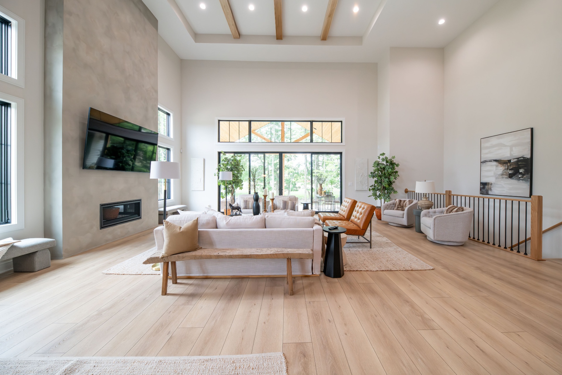Bright, airy professionally staged living room by Helpful Home Staging
